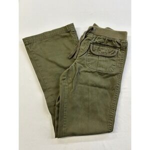 Y2K Basic Editions Girls Olive Green Cargo Pants Size 12 Wide Leg Elastic Waist